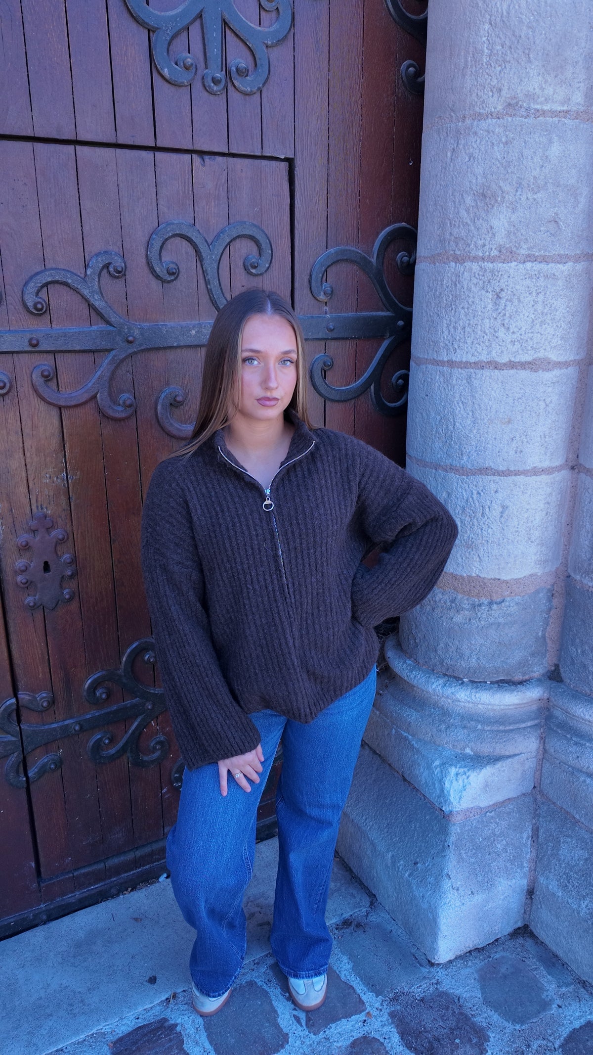 Gilet en maille court marron