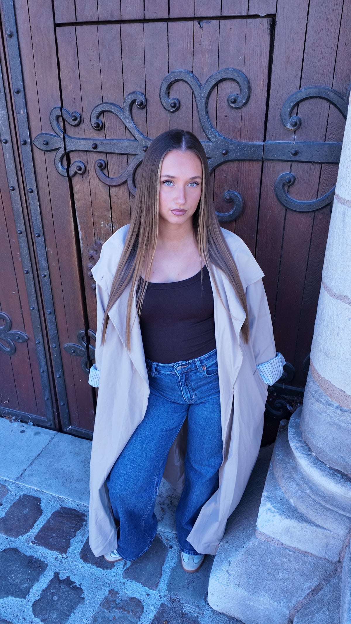 Trench oversize à rayures beige