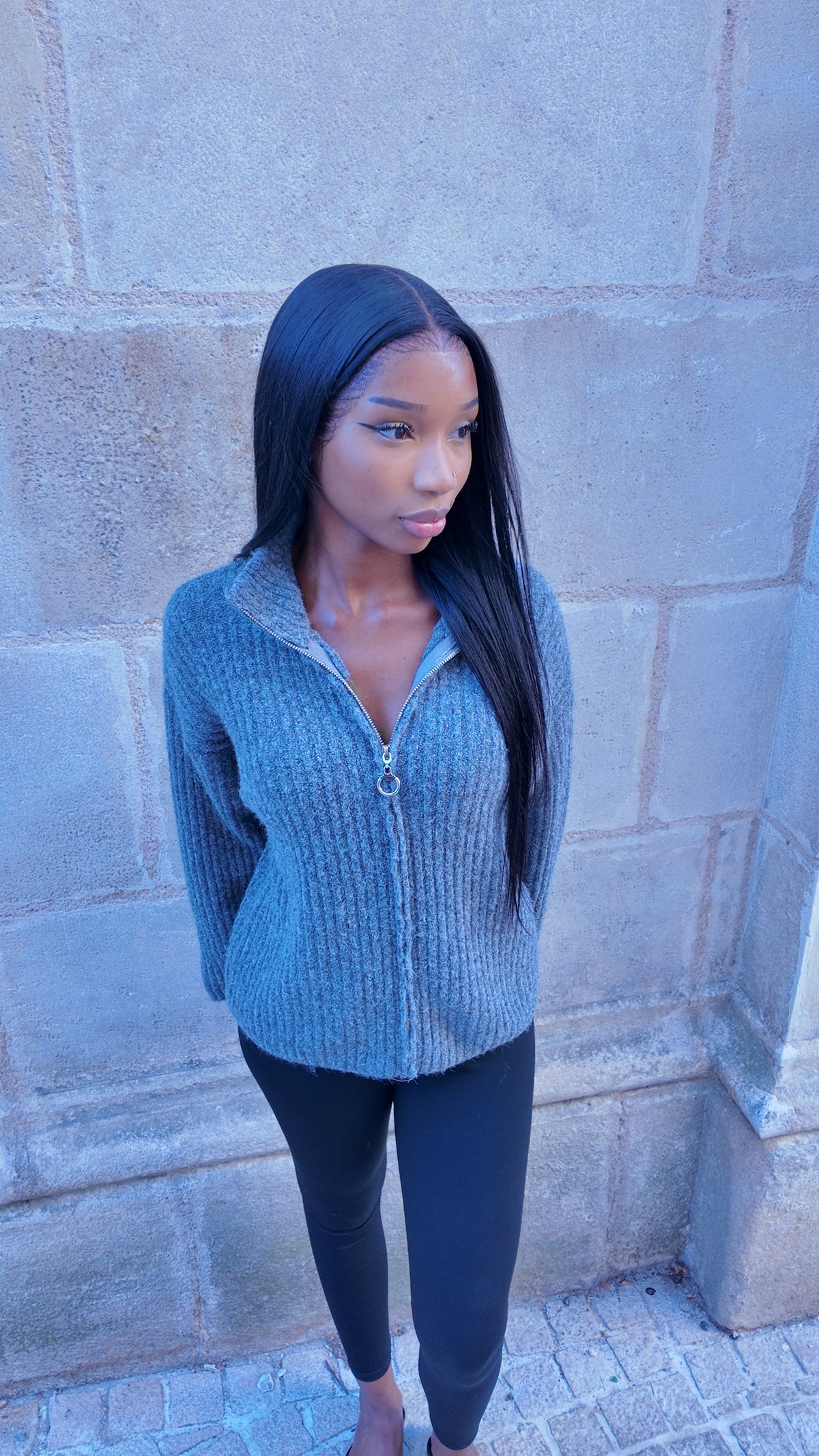 Gilet en maille court gris foncé