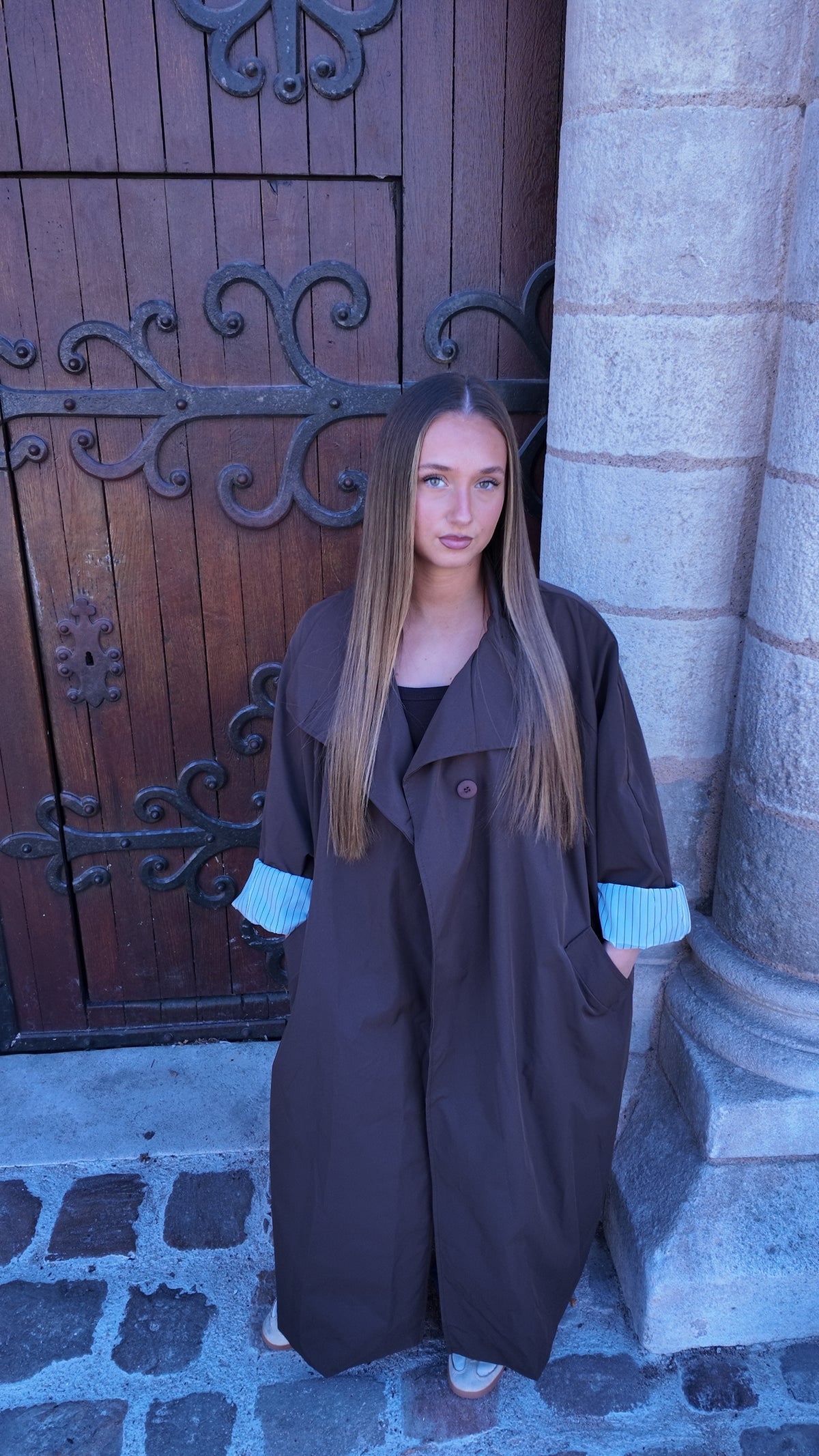 Trench oversize à rayures choco