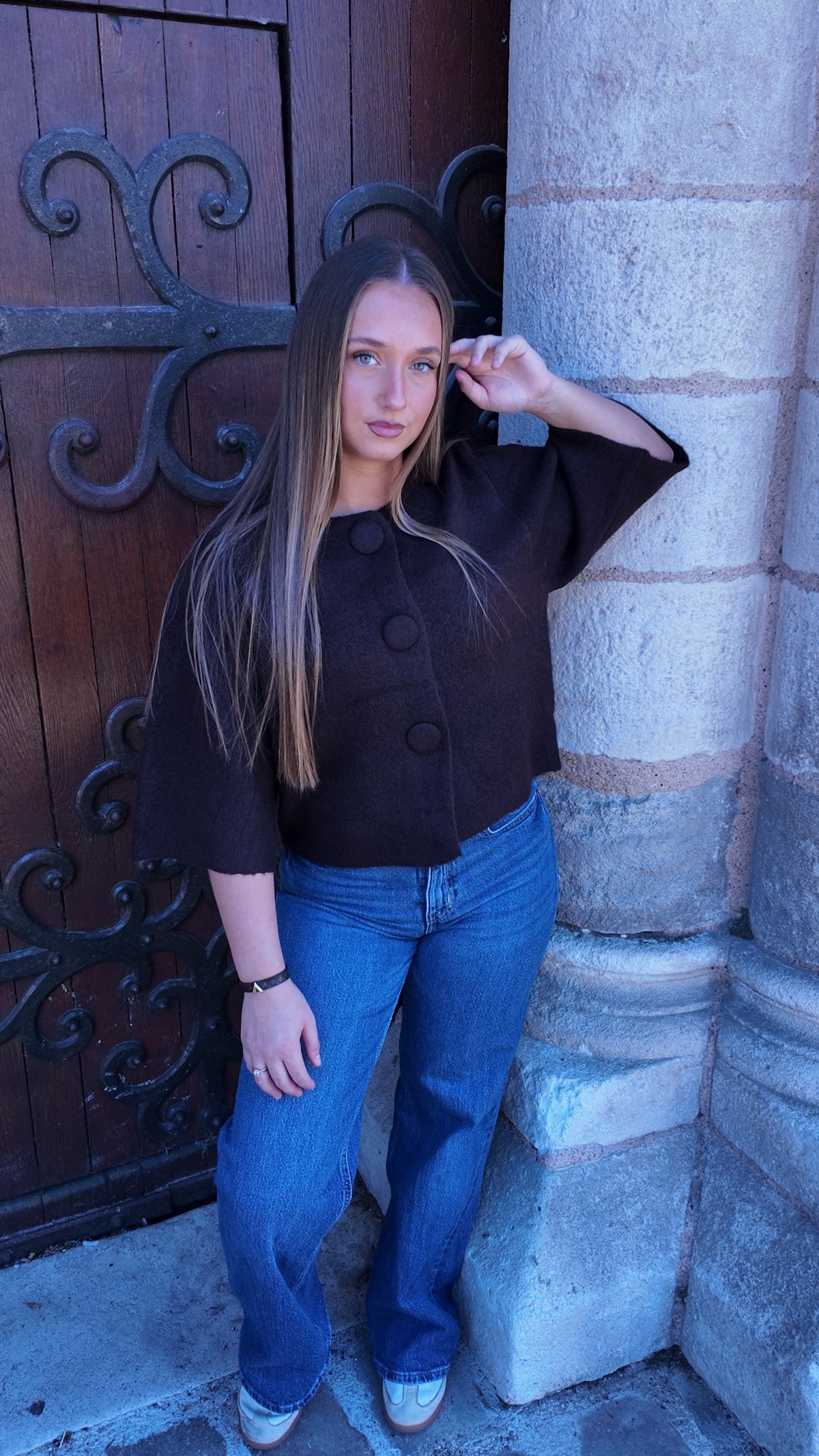 Gilet en maille à 3 boutons marrons