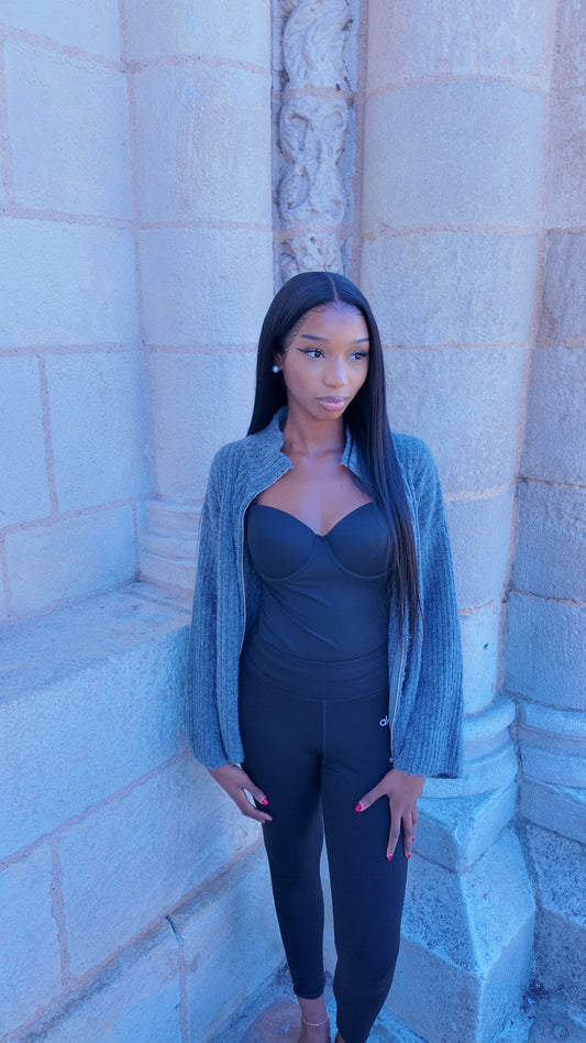 Gilet en maille court gris foncé