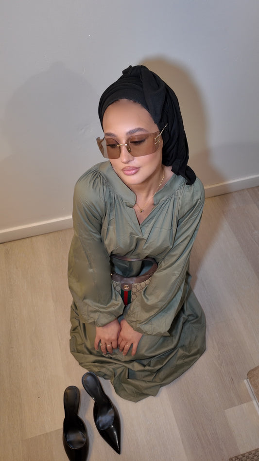 Robe manches bouffantes kaki