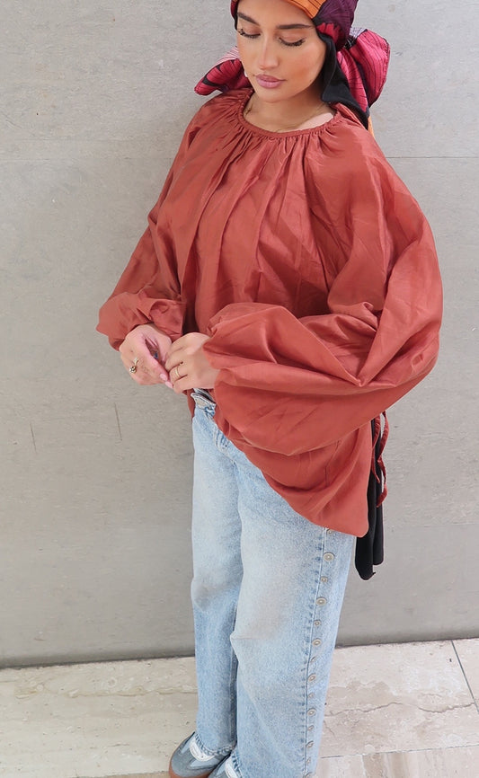 Chemisier bouffant terra cota