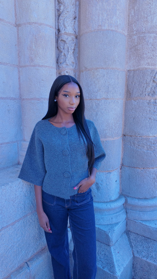 Gilet en maille à 3 boutons gris foncé