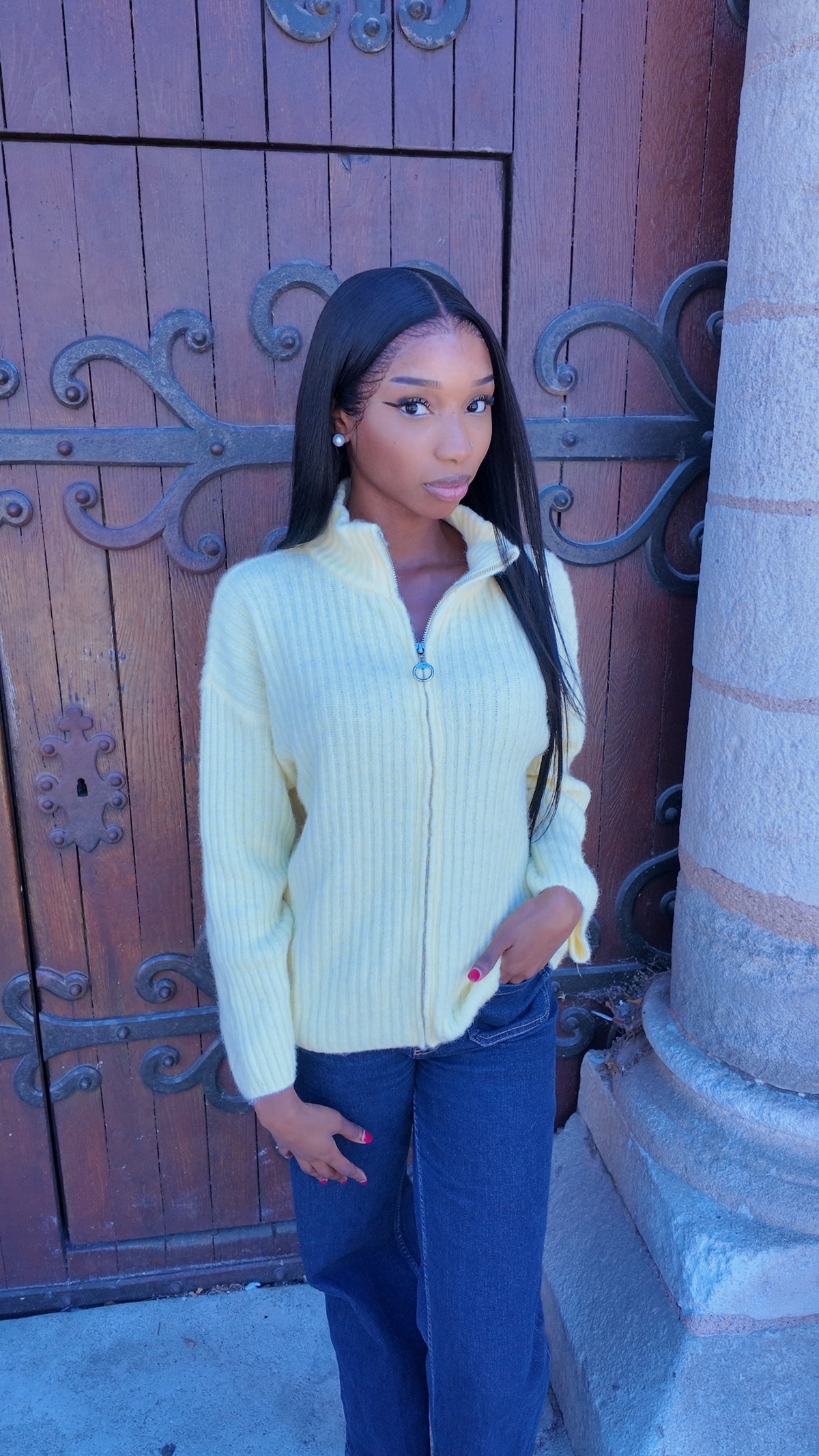Gilet en maille court jaune