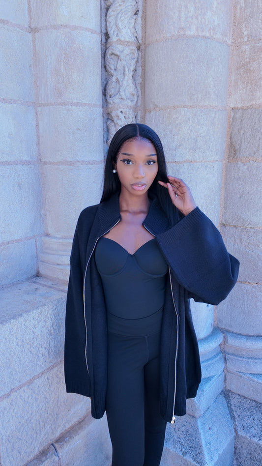 Long gilet en maille noir