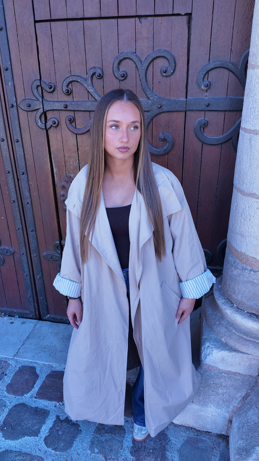 Trench oversize à rayures beige