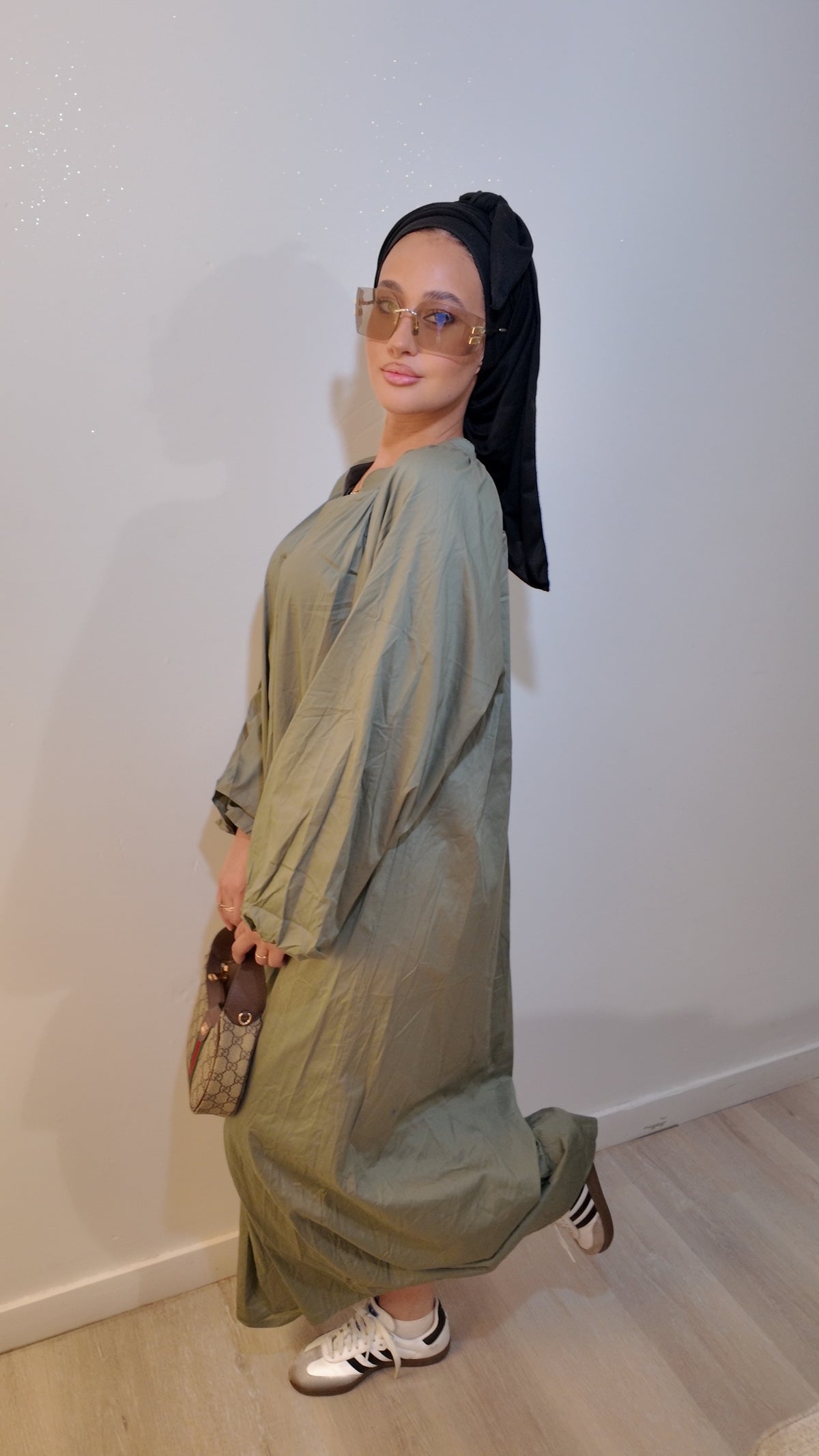 Robe manches bouffantes kaki