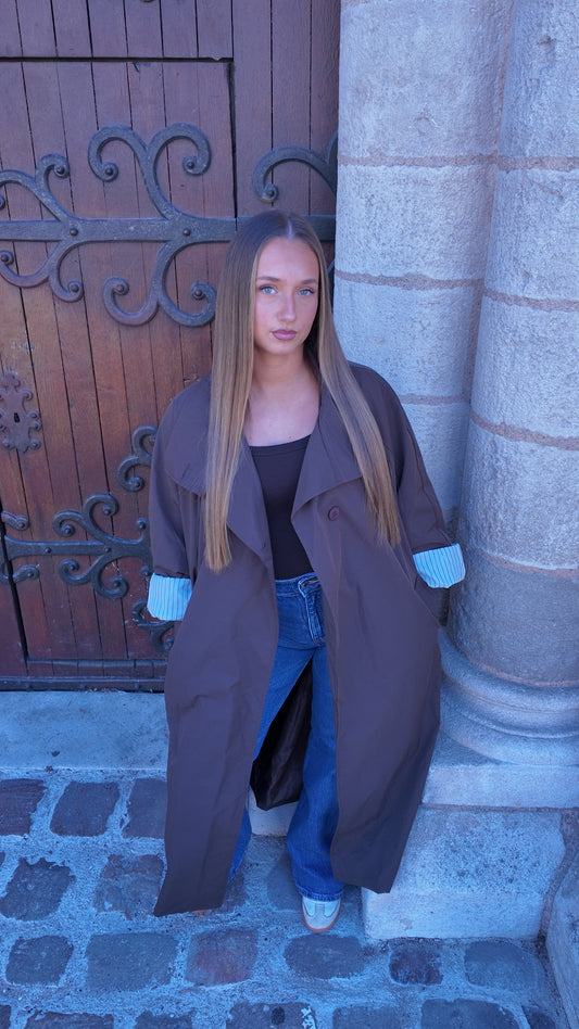 Trench oversize à rayures choco