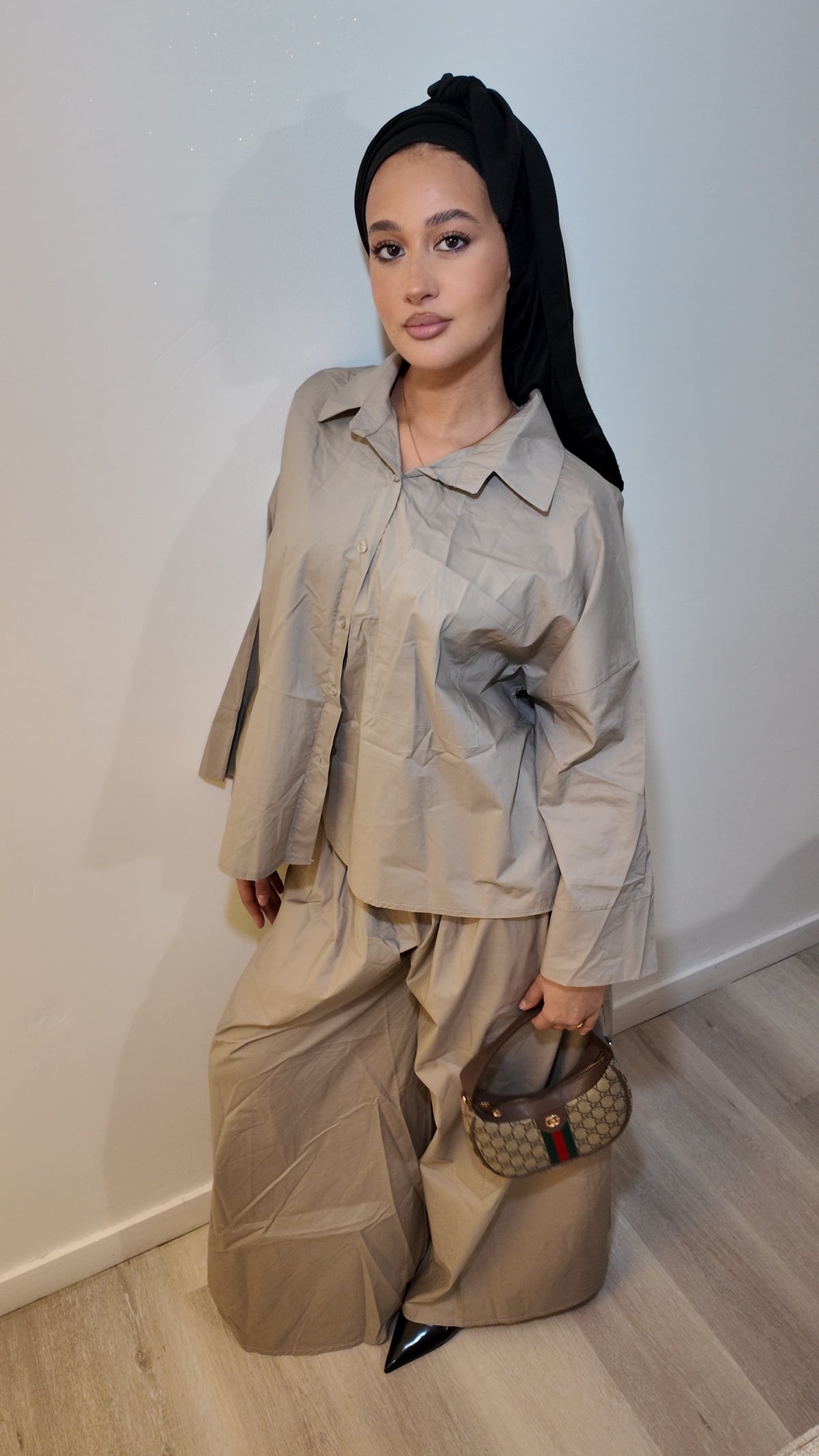 Ensemble chemise large taupe