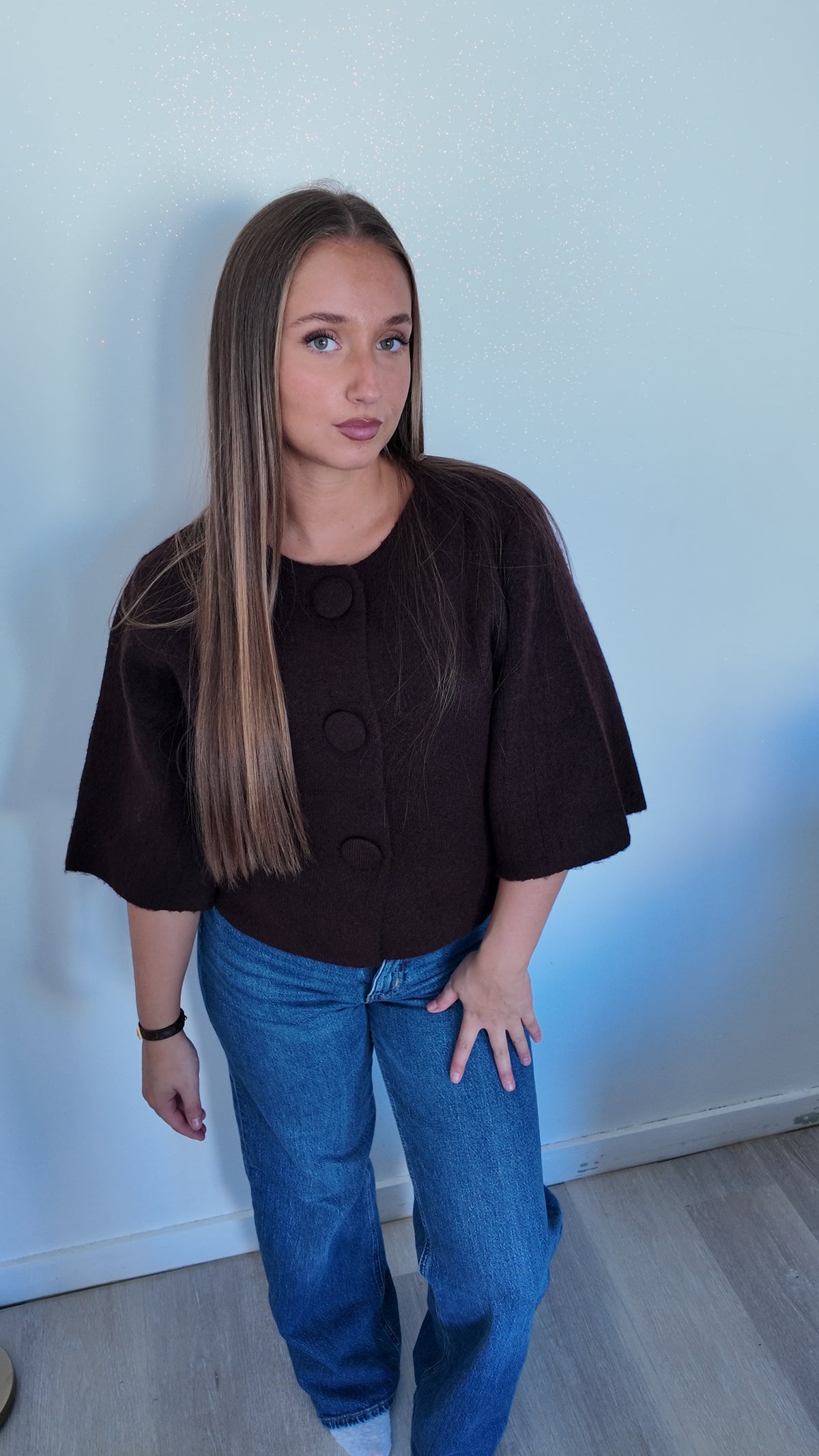 Gilet en maille à 3 boutons marrons