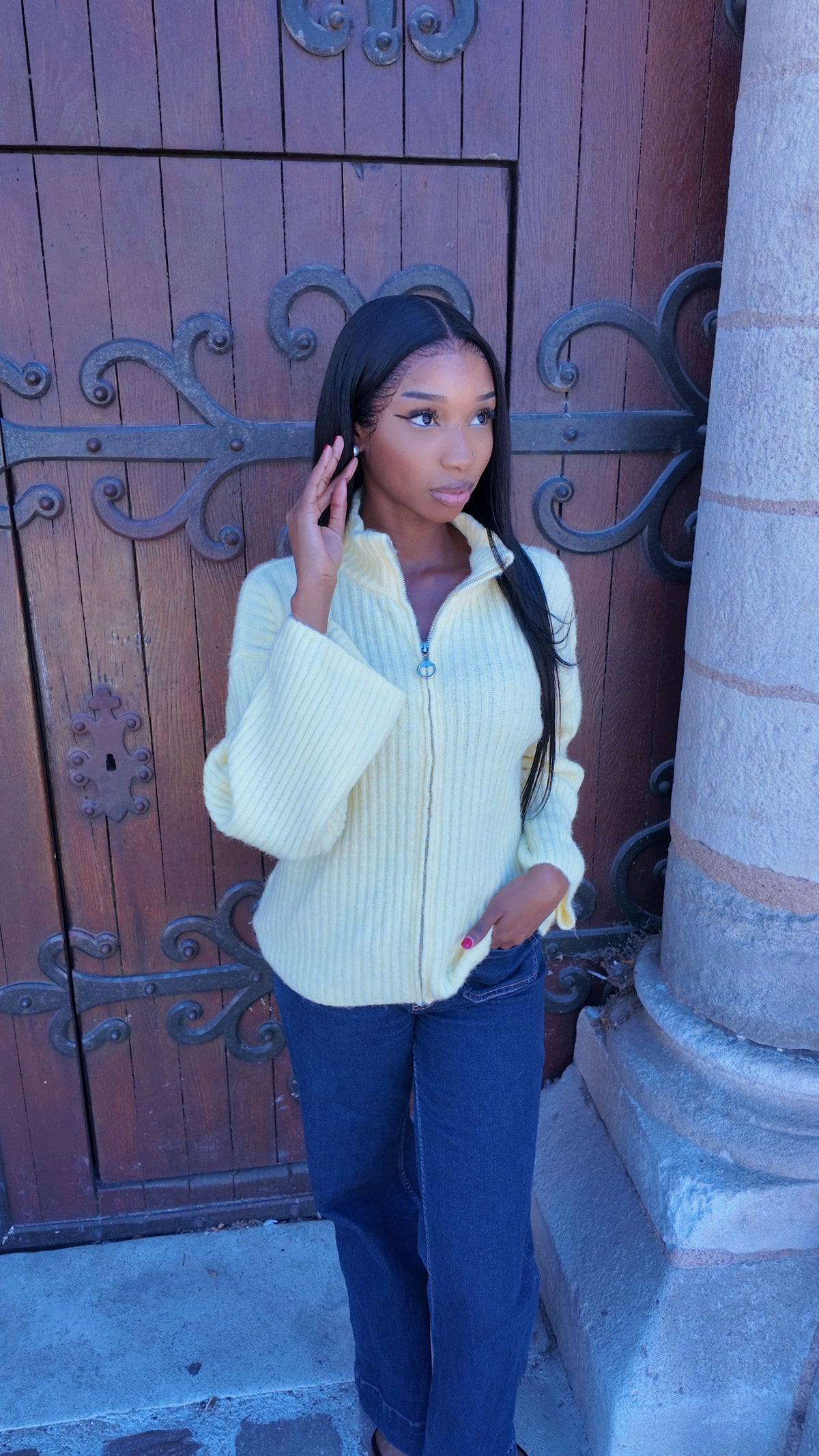 Gilet en maille court jaune