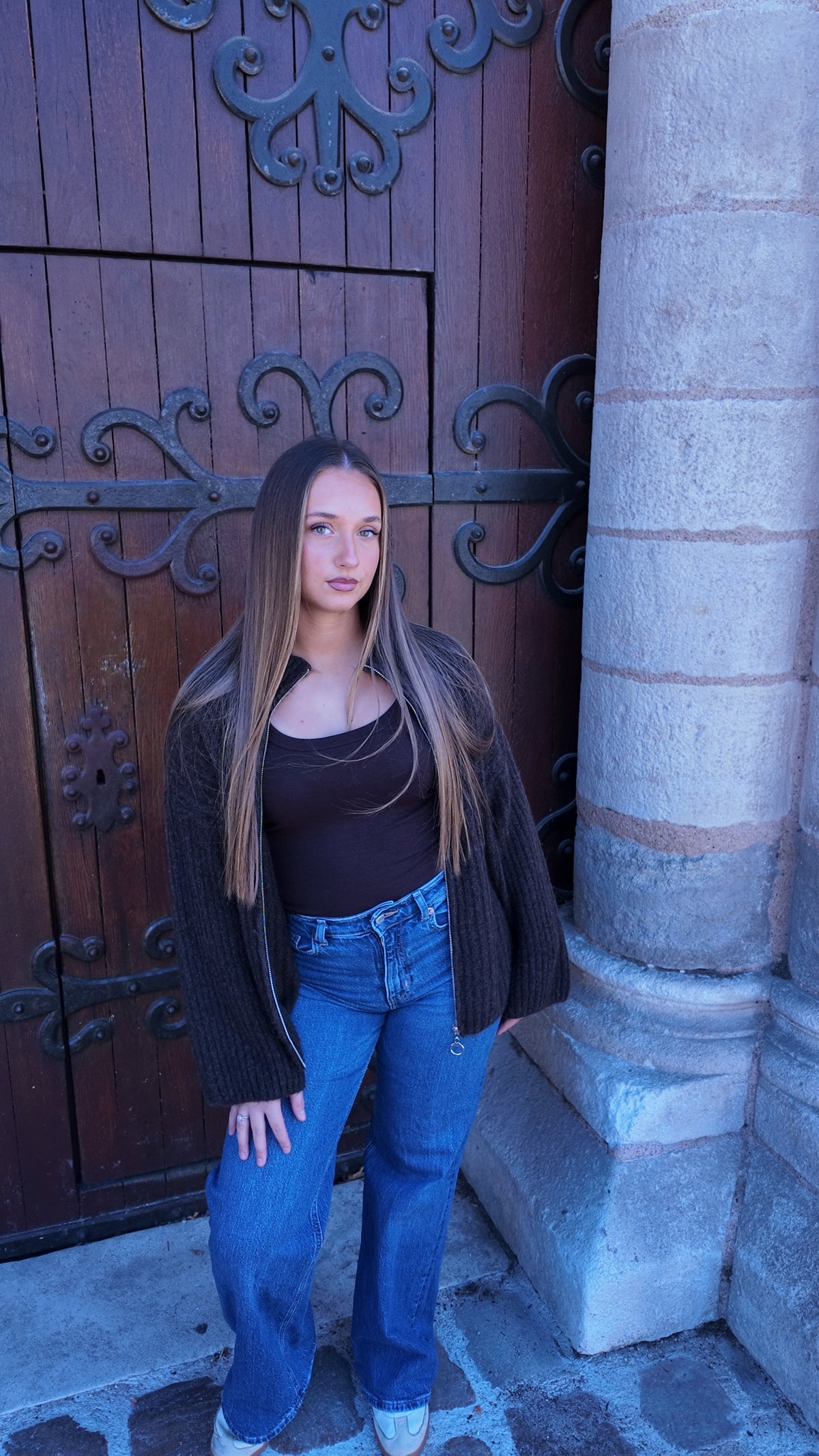 Gilet en maille court marron