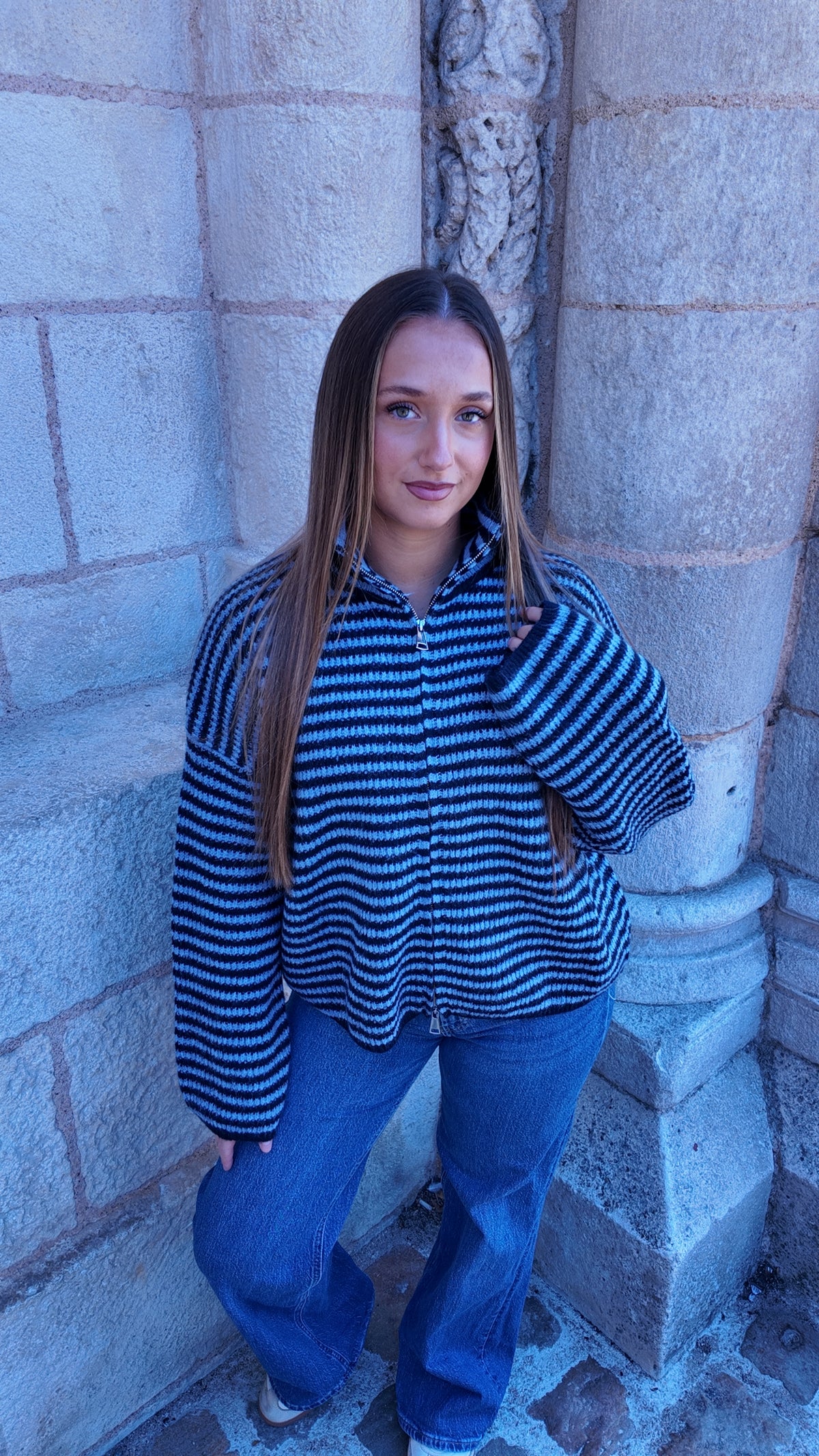 Gilet en maille à rayure bleu marine