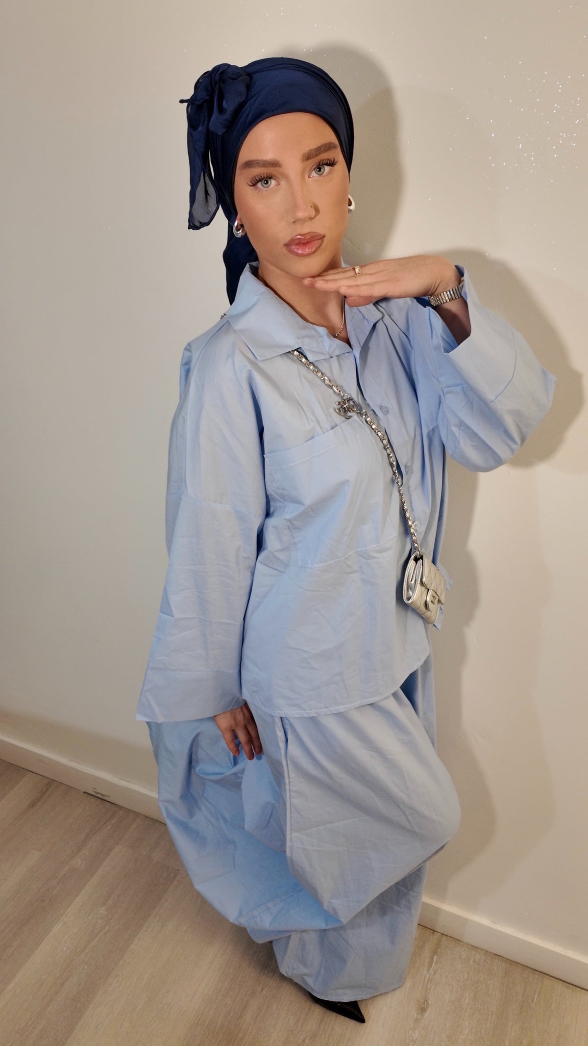 Ensemble chemise large bleu ciel