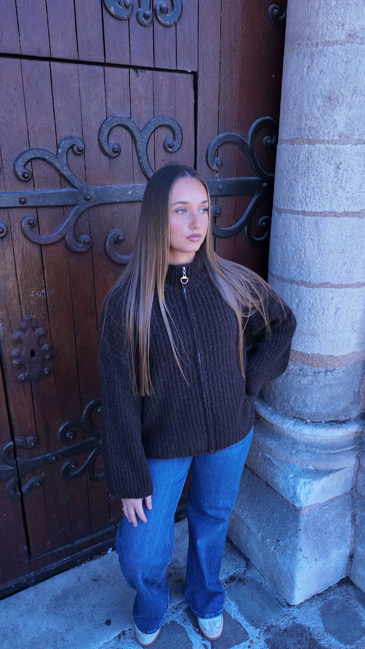 Gilet en maille court marron