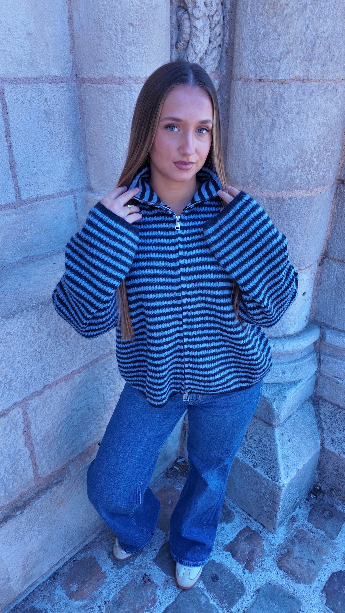 Gilet en maille à rayure bleu marine