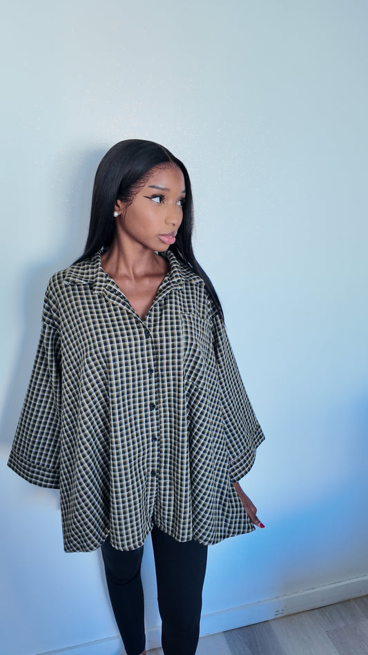 Chemise oversize à carreaux kaki